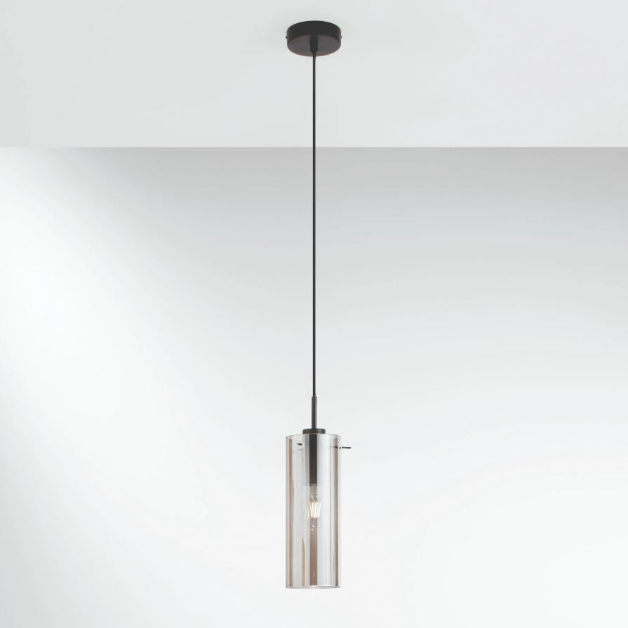 Sospensione forme cilindriche in metallo nero con vetro fumè o metallo oro con vetro ambra 1XE27 non incl. MAGIC Sospensione forme cilindriche in metallo nero con vetro fumè o metallo oro con vetro ambra 1XE27 non incl. MAGIC